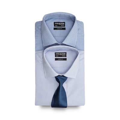 The Collection Big and tall set of two blue patterned regular fit shirts with a blue tie